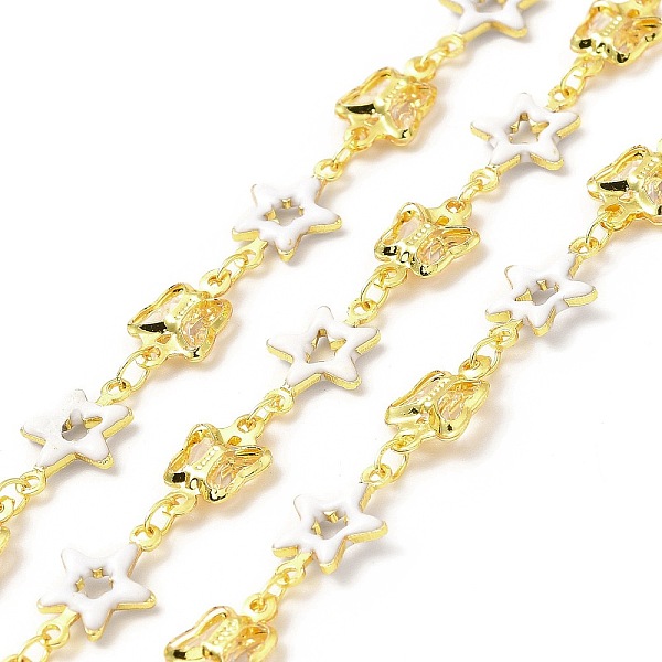 

PandaHall Handmade Brass Link Chains, with Brass Enamel Links, Soldered, with Spool, Star & Butterfly, Cadmium Free & Lead Free, Real 18K..., White