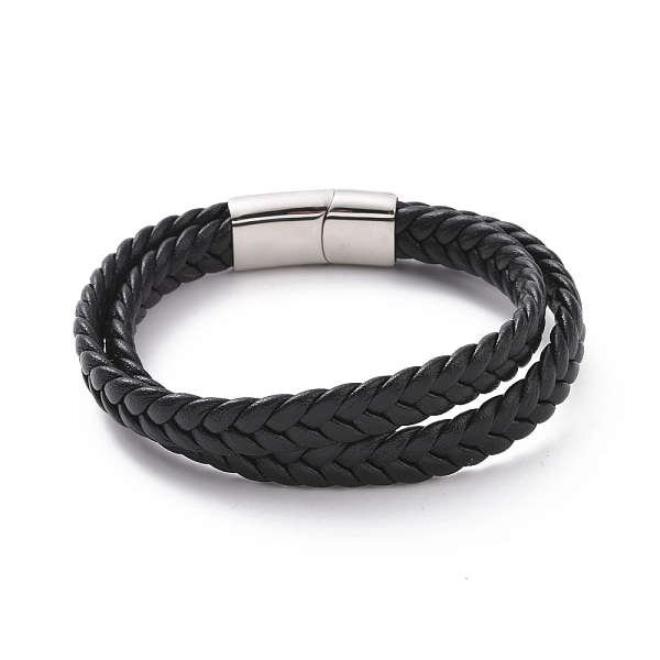 

PandaHall Black Microfiber Braided Cord Double-strand Bracelet with 304 Stainless Steel Magnetic Clasps, Punk Wristband for Men Women...