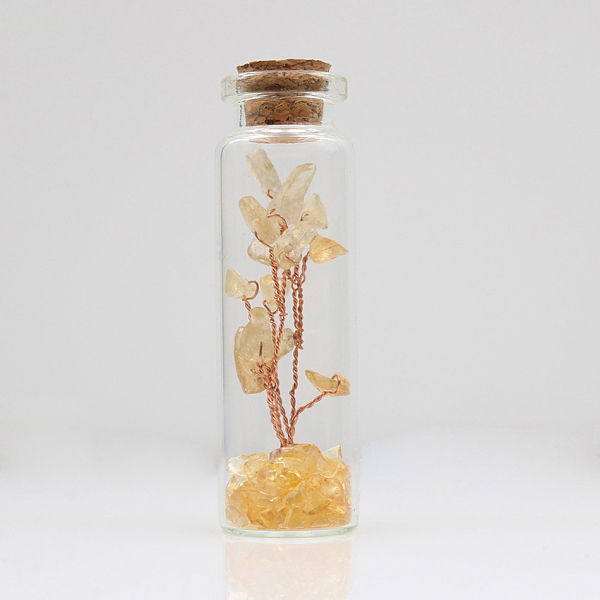 

PandaHall Glass Wishing Bottle Decorations, with Citrine Chips Tree Inside and Cork Stopper, 22x74mm Citrine Bottle Clear