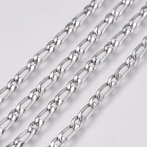 

PandaHall 304 Stainless Steel Figaro Chains, Unwelded, Stainless Steel Color, 4.5~6.5x2.5~3x1mm 304 Stainless Steel
