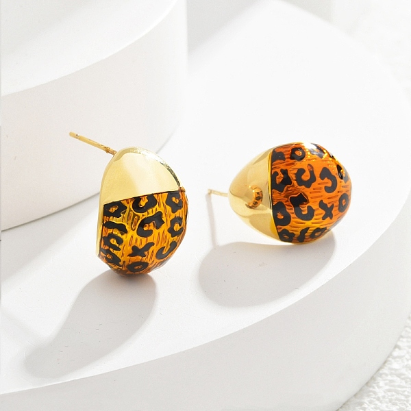 Boucles d'oreilles à tige en laiton émaillé à imprimé léopard pour femmes