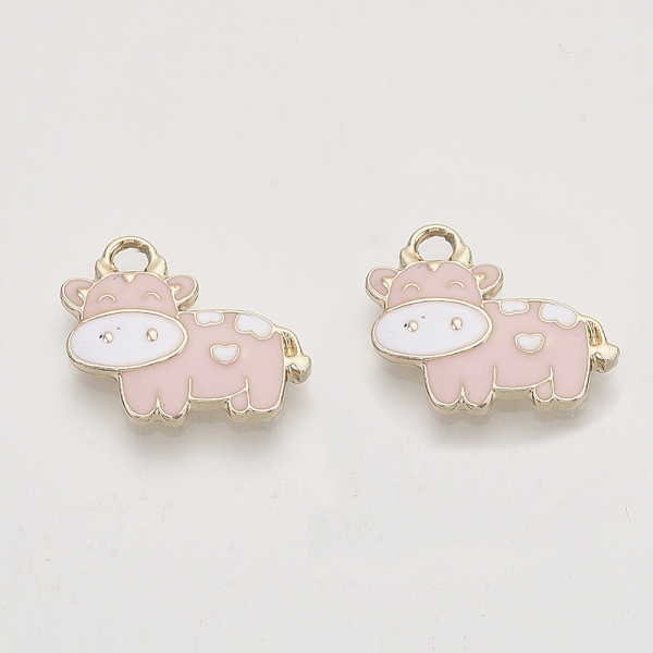 

PandaHall Alloy Enamel Pendants, Light Gold, Cow, Pink, 16x19x2.5mm, Hole: 2.5mm Alloy+Enamel Cattle Pink