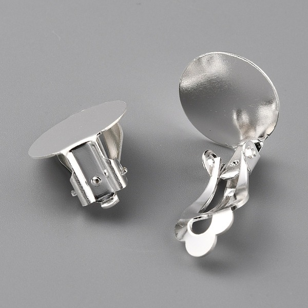 

PandaHall Brass Clip-on Earring Findings, with Round Flat Pad, 925 Sterling Silver Plated, 16x9x9mm Brass