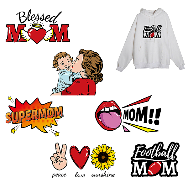 PandaHall PET Heat Transfer Film Logo Stickers Set, for DIY T-Shirt, Bags, Hats, Jackets, Mother's Day Themed Pattern, 320x170mm, 6pcs/set...