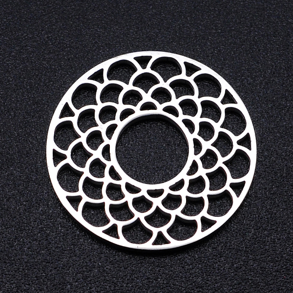 

PandaHall 201 Stainless Steel Filigree Joiners Links, Laser Cut, Flat Round with Flower, Stainless Steel Color, 17.5x1mm 201 Stainless Steel...