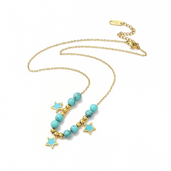 

PandaHall Ion Plating(IP) 304 Stainless Steel Star Pendant Necklaces, Synthetic Turquoise Bead Necklaces for Women, Real 18K Gold Plated...