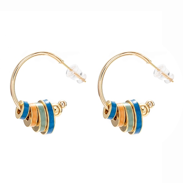 

PandaHall Brass Enamel Half Hoop Earrings, with Ear Nuts, Flat Round, Real 18K Gold Plated, Colorful, 27x1.5mm, Pin: 0.6mm Brass Flat Round