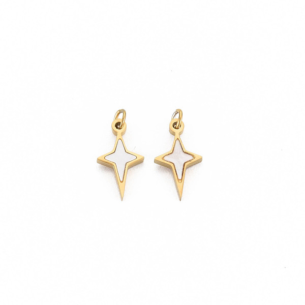 

PandaHall Ion Plating(IP) 304 Stainless Steel Charms, with Jump Rings and Shell, Star, Golden, 11x6.5x1.5mm, Jump Ring: 3x0.5mm, 2mm inner...