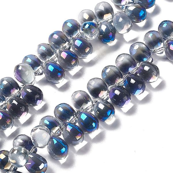 

PandaHall Electroplate Glass Beads Strands, Top Drilled Beads, Half Rainbow Plated, Teardrop, Light Blue, 13.5x9.5mm, Hole: 0.9mm, about...