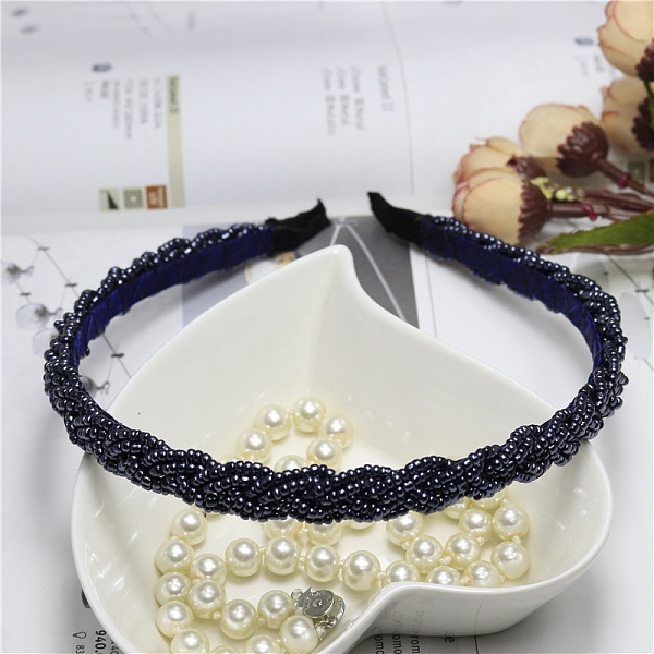 

PandaHall Plastic Pearl Beaded Hair Bands, Fine Headband, Fashionable Hair Accessories, Midnight Blue, 140x125mm Plastic