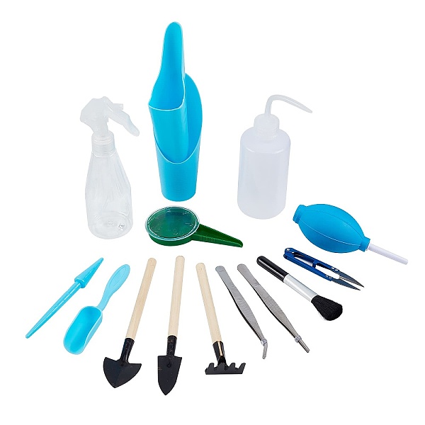 

PandaHall DIY Gardening Kit, with Plastic Dispenser Seeder & Transplanting Planting Tools & Squeeze Bottle & Spray Bottle, Shovel, Brush..., Blue