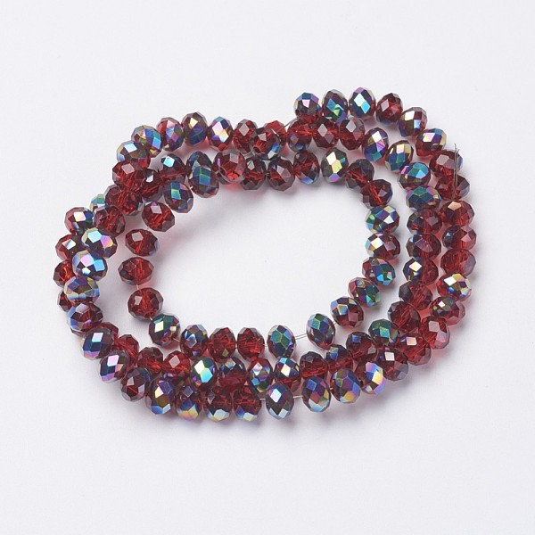 

PandaHall Electroplate Transparent Glass Beads Strands, Half Multi-color Plated, Faceted, Rondelle, Dark Red, 4x3mm, Hole: 0.4mm, about...