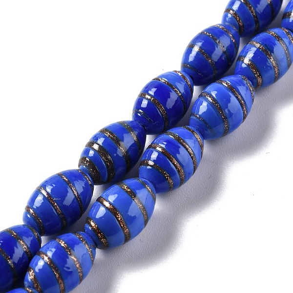 

PandaHall Handmade Gold Sand Lampwork Beads, Olive, Blue, 16.5x10.5mm, Hole: 2~2.4mm, about 25pcs/strand, 15.94 inch(40.5cm) Lampwork Others...