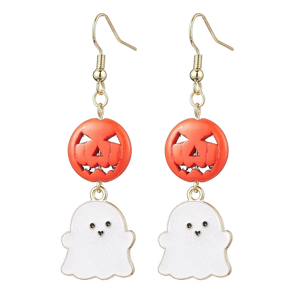 

PandaHall Dyed Synthetic Turquoise and Alloy Enamel Pendants Earrings, Pumpkin & Ghost, for Halloween, Golden, 60x18mm Synthetic Turquoise...