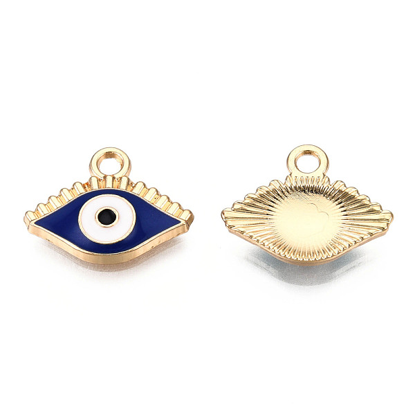 

PandaHall Light Gold Plated Alloy Enamel Pendants, Cadmium Free & Lead Free, Evil Eye, Blue, 12x16x2mm, Hole: 2mm Alloy+Enamel Eye Blue