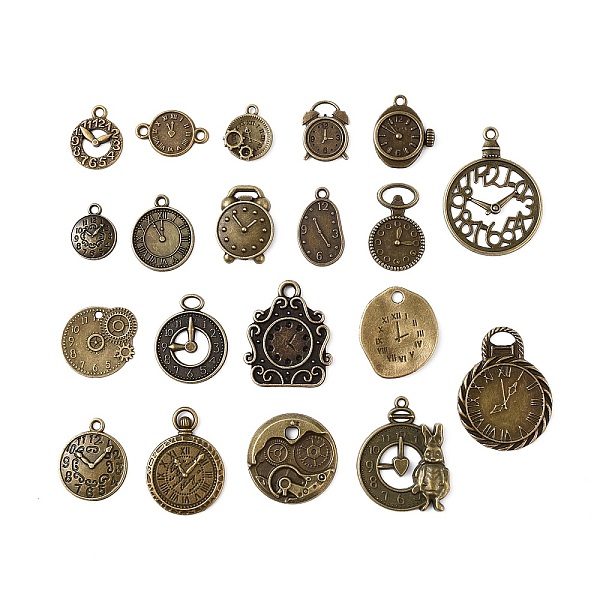 

PandaHall Tibetan Style Alloy Pendants, Clock Charm, Antique Bronze, 16~36x12.5~27x1~3.5mm, Hole: 1.5~9mm, 20pcs/set Alloy Clock
