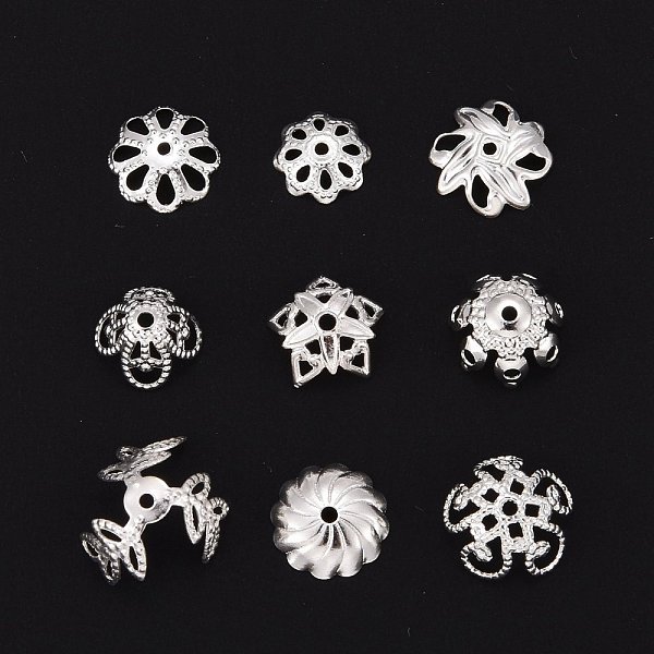

PandaHall Brass Bead Caps, Mixed Shape, Silver Color Plated, 5~29x1~18mm, Hole, 0.5~2.5mm Brass