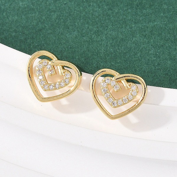 Aretes de latón con micro pavé de circonita cúbica transparente
