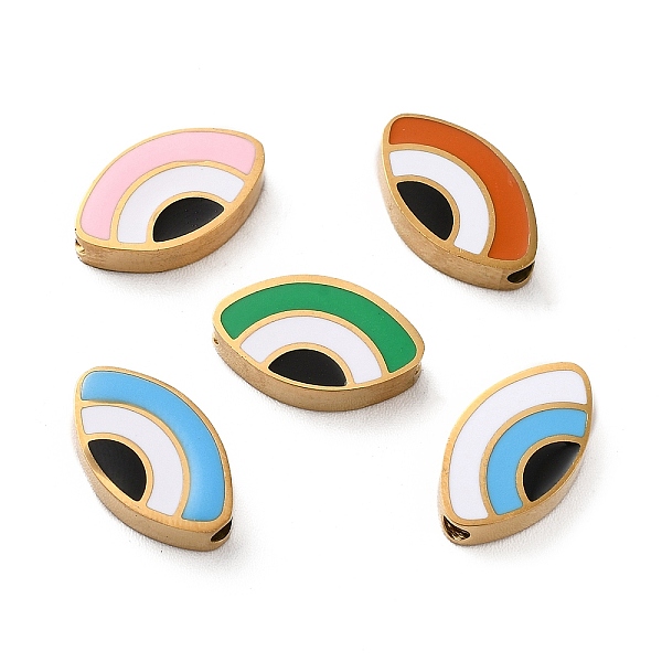 

PandaHall Ion Plating(IP) 304 Stainless Steel Beads, with Enamel, Real 18K Gold Plated, Eye, Mixed Color, 8x13.5x3mm, Hole: 1.8mm Stainless..., Multicolor