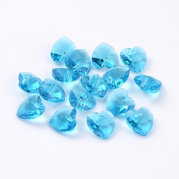 

PandaHall Romantic Valentines Ideas Glass Charms, Faceted Heart Charm, Deep Sky Blue, 10x10x5mm, Hole: 1mm Glass Heart Blue