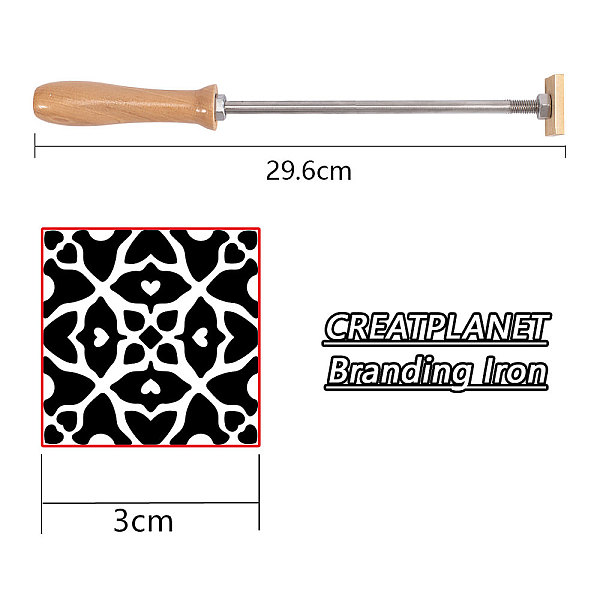 

PandaHall Custom Branding Stainless Steel & Brass Stamps, with Wooden Handle, for Cake/Wood/Leather, Flower Pattern, 28.3x3x3cm Wood Flower