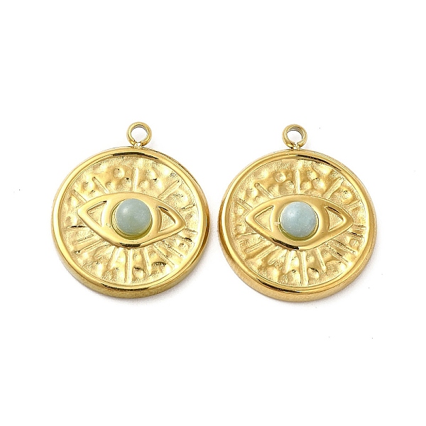 

PandaHall Natural Amazonite Pendants, Flat Round Charms with Eye, with Vacuum Plating Real 18K Gold Plated 201 Stainless Steel Findings...