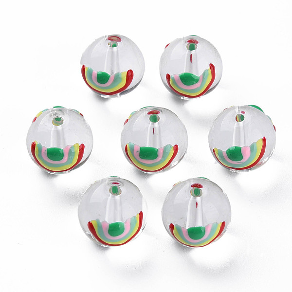 

PandaHall Transparent Glass Enamel Beads, Round with Rainbow, Colorful, 13x12mm, Hole: 1.8mm Glass Round