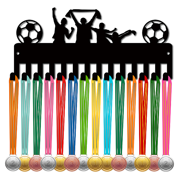 

PandaHall Iron Medal Holder Frame, Medals Display Hanger Rack, 14 Hooks, with Screws, Football Pattern, 130x290mm Iron Football