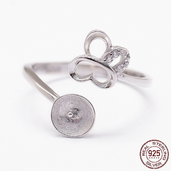 

PandaHall Rhodium Plated 925 Sterling Silver Cuff Finger Ring Components, with Cubic Zirconia, For Half Drilled Beads, Butterfly, Platinum...