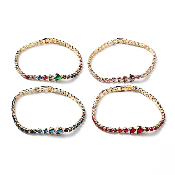 

PandaHall Brass Micro Pave Cubic Zirconia Chain Bracelets with Fold Over Clasps, Heart, Mixed Color, 7-1/4x1/8 inch(18.5x0.3cm) Cubic..., Multicolor