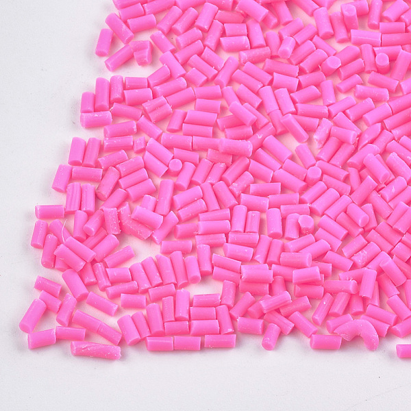 PandaHall Handmade Polymer Clay Sprinkle Beads, Fake Food Craft, No Hole, Column, Deep Pink, 2~6x1.5mm Polymer Clay Column Pink