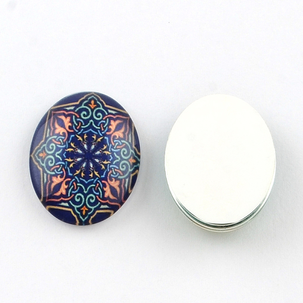 

PandaHall Kaleidoscope Flower Pattern Glass Oval Flatback Cabochons for DIY Projects, Mixed Color, 14x10x3mm Glass Oval Multicolor
