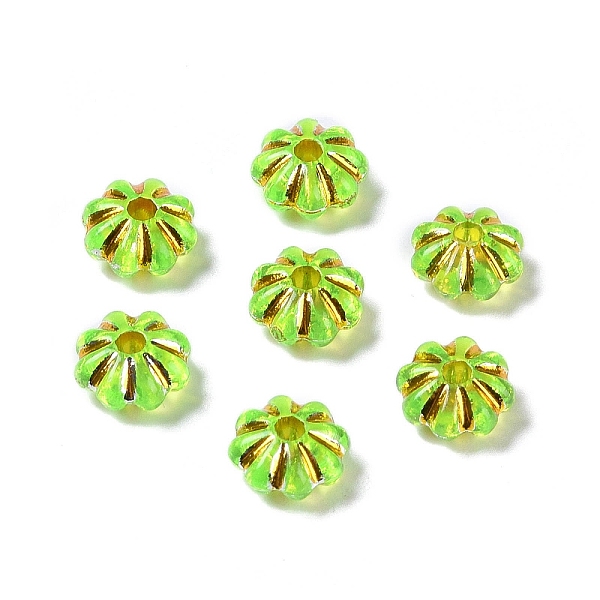 

PandaHall Acrylic Beads, Golden Metal Enlaced, Flower, Lime, 6.5x6.5x3.5mm, Hole: 1.6mm, about 6250pcs/500g Acrylic Flower Green