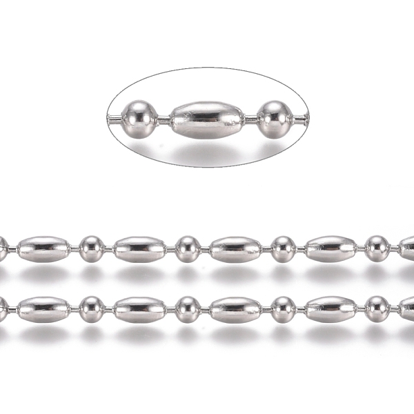

PandaHall 304 Stainless Steel Ball Chains, Stainless Steel Color, Rice: 8x4mm, Ball: 4mm 304 Stainless Steel
