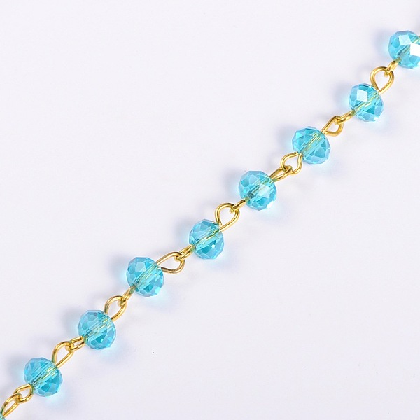 

PandaHall Handmade Rondelle Glass Beads Chains for Necklaces Bracelets Making, with Golden Iron Eye Pin, Unwelded, Sky Blue, 39.3 inch...