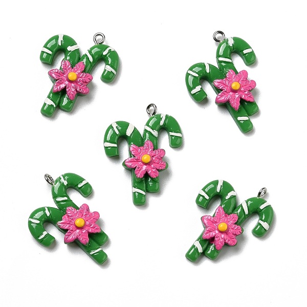 

PandaHall Opaque Resin Pendants, with Platinum Tone Iron Loops, Christmas Cane, Green, 32x24x5mm, Hole: 2mm Iron+Resin Others Green