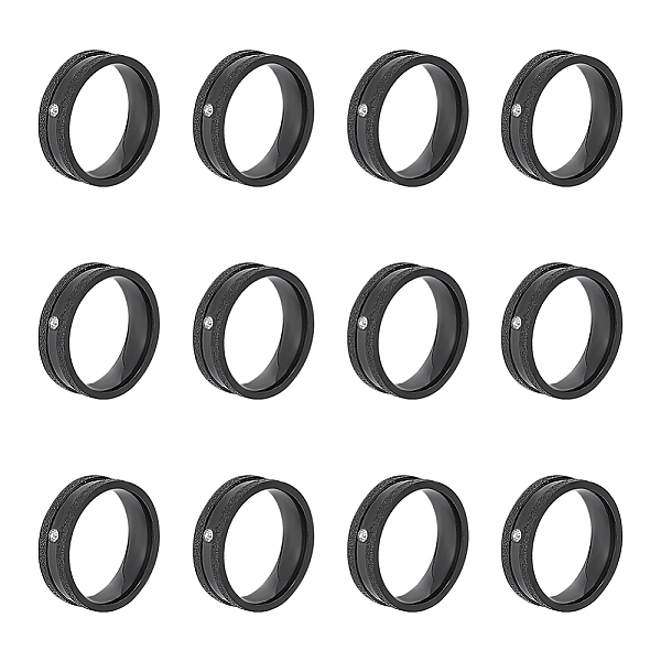 

PandaHall UNICRAFTALE 12Pcs Black Stainless Steel Frosted Blank Ring Size 6 Crystal Rhinestone Grooved Ring Round Empty Ring for Inlay Ring...