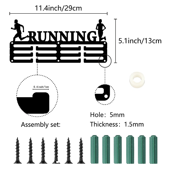 Creatcabin ランニングメダルハンガーディスプレイメダルホルダーラックスポーツメタルハンギング賞鉄小型マウント装飾賞壁ホームバッジレースランナーマラソン水泳メダリストブラック 11.4 X 5.1 インチ