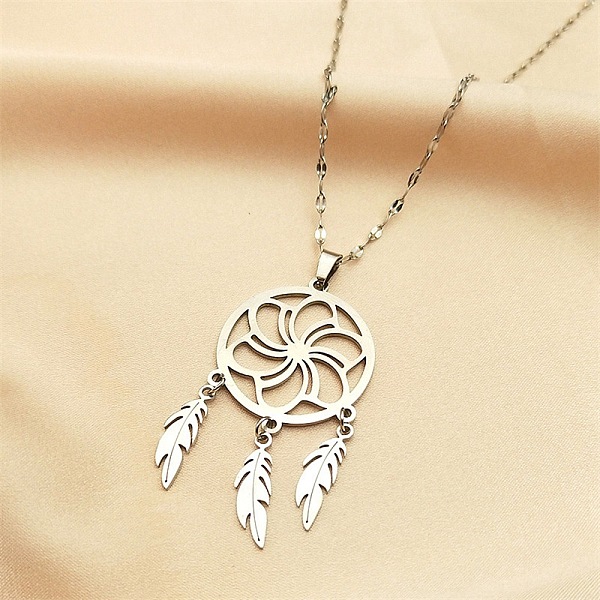 

PandaHall Woven Net/Web with Feather 304 Stainless Steel Pendant Necklaces for Women, Stainless Steel Color, 15.94 inch(40.5cm) 304...