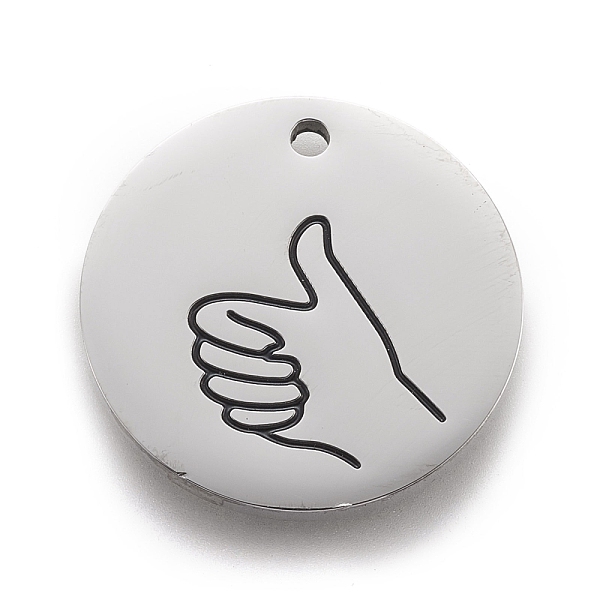 

PandaHall 316 Surgical Stainless Steel Pendants, ASL Pendants, Flat Round with Gesture Language, Stainless Steel Color, Thumbs Up Sign...