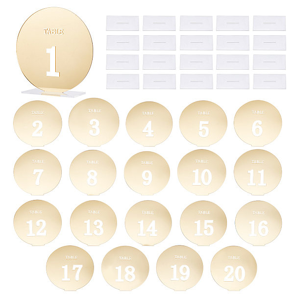 PandaHall Acrylic Mirror Table Number Sign, with Holder Base, Reservation Signage Board, for Wedding, Hotel, Resturant, Number 1~20, Light...