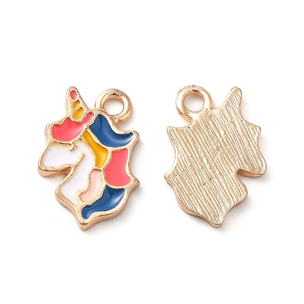 PandaHall Rack Plating Alloy Enamel Pendants, Light Gold, Unicorn Charm, Colorful, 15.5x10.5x1.5mm, Hole: 1.8mm Alloy+Enamel Unicorn