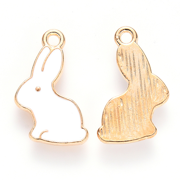 PandaHall Alloy Enamel Pendants, Rabbit, Light Gold, White, 17x11x1.5mm, Hole: 1.4mm Alloy+Enamel Rabbit White