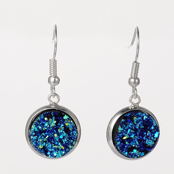 

PandaHall Silver Color Plated Flat Round Brass Druzy Resin Dangle Earrings, Blue, 34mm, Pin: 0.7mm Resin Blue