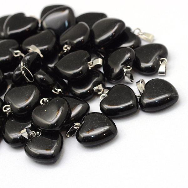 Heart Natural Black Stone Pendants