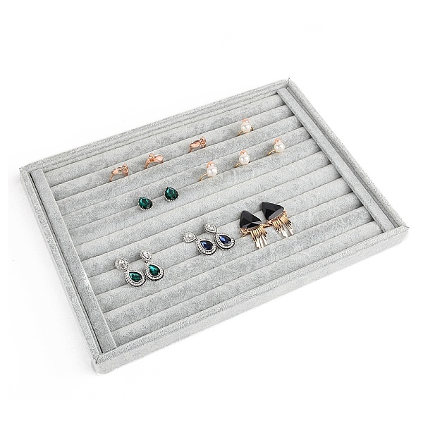 

PandaHall Velvet Ring Display Tray, Jewelry Organizer Holder for Earrings, Rings Storage, Rectangle, Gainsboro, 240x350x30mm Velvet..., Gray