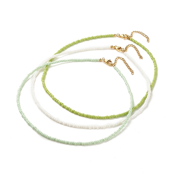 

PandaHall 3Pcs Glass Seed Beaded Necklaces Set, Stackable Necklace for Women, Yellow Green, 15.94~16.02 inch(40.5~40.7cm) Glass