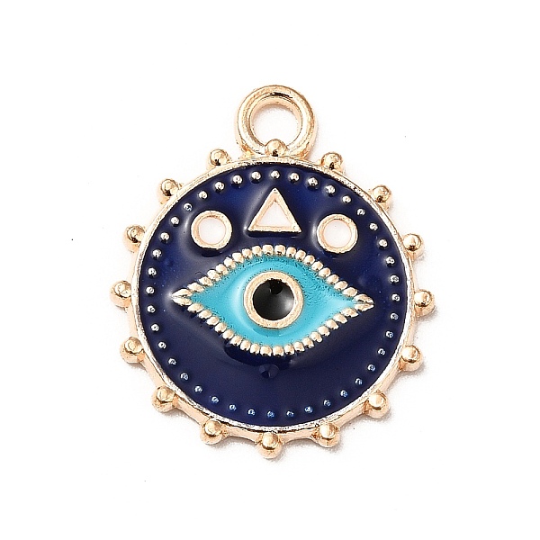 

PandaHall Alloy Enamel Pendants, Golden, Flat Round with Eye Pattern, Midnight Blue, 21.5x18x2mm, Hole: 2mm Alloy+Enamel Flat Round