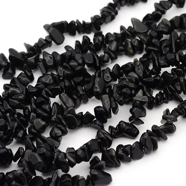 

PandaHall Natural Obsidian Beads Strands, Dyed, Chip, 5~8mm, Hole: 0.5mm, about 31~32 inch Obsidian Chip Black