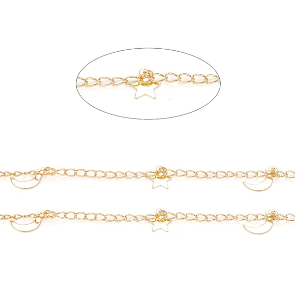 

PandaHall 3.28 Feet Handmade Brass Curb Chains, with Moon & Star Charms, Soldered, Long-Lasting Plated, Golden, 3.5x2x0.4mm Brass